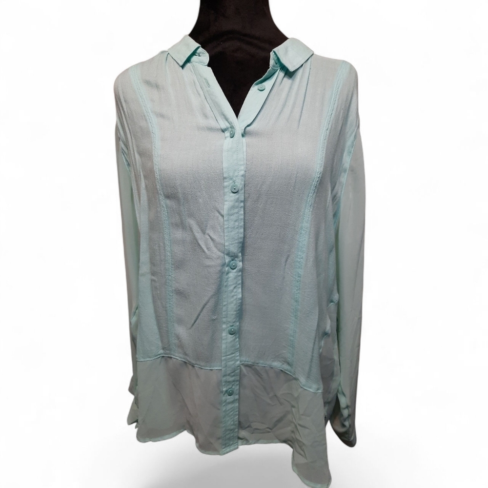Light Blue Green Women's Button-Up Top XL